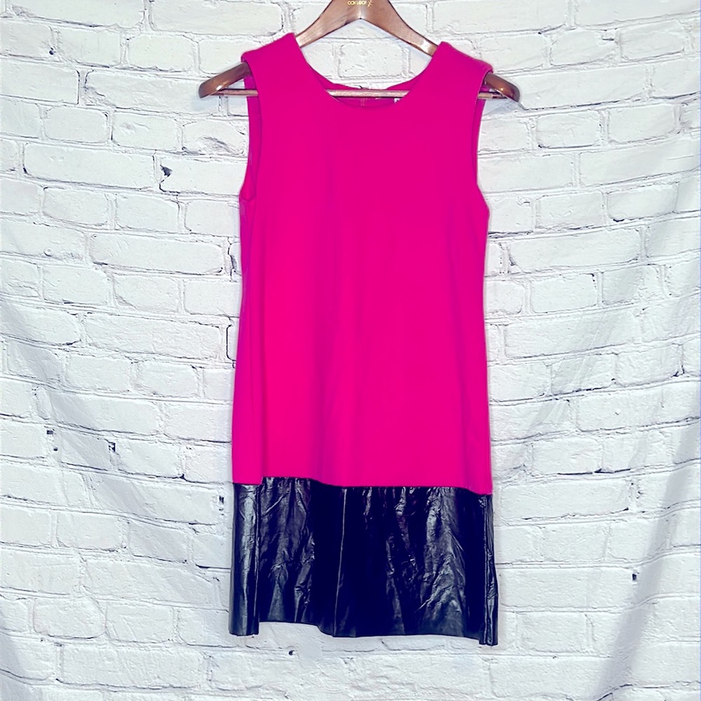 Amanda Uprichard Pink Black Leather Bottom Trim Sleeveless Dress Size Medium